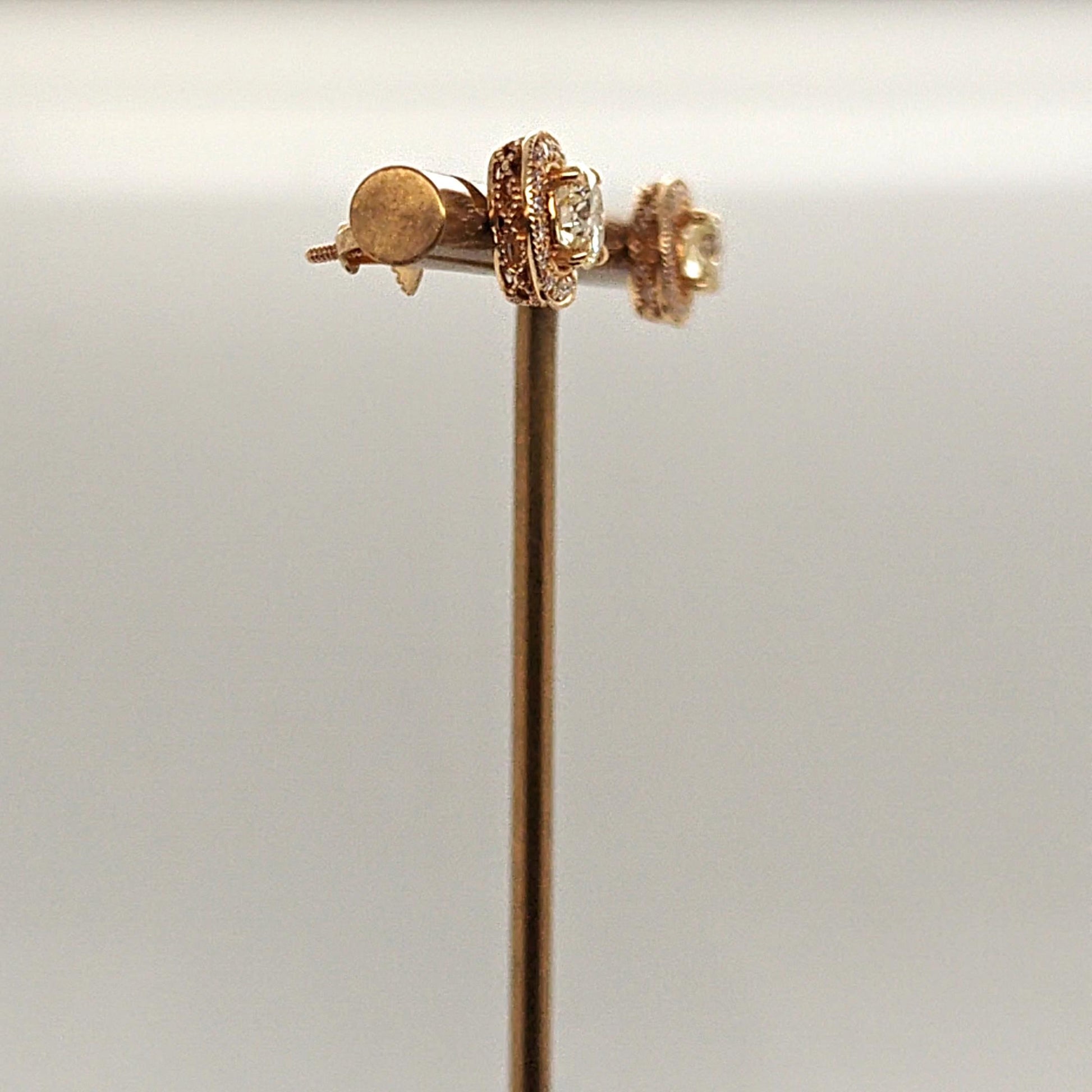 DIAMOND STUD HALO EARRINGS 1.90CTW YELLOW GOLD