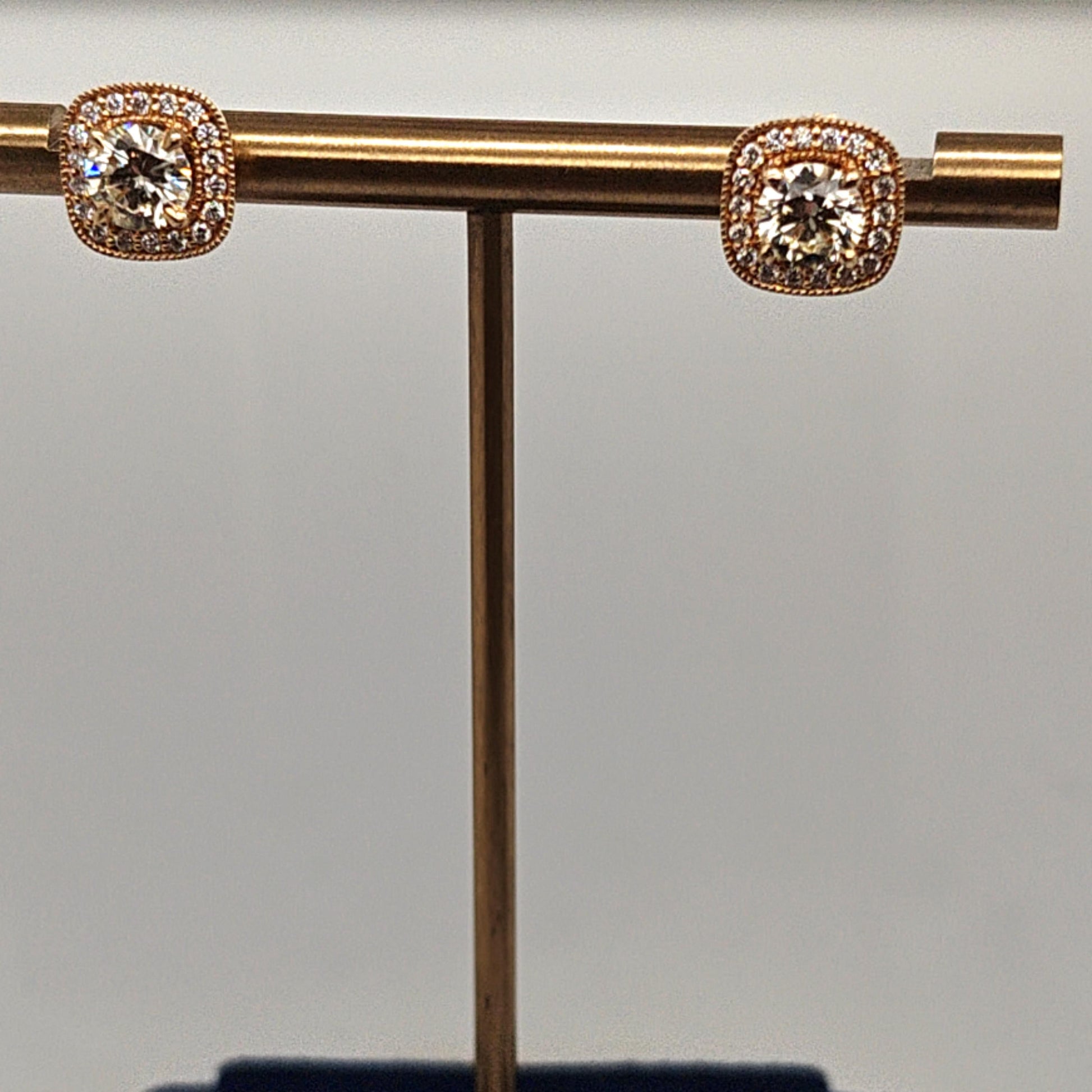DIAMOND STUD HALO EARRINGS 1.90CTW YELLOW GOLD