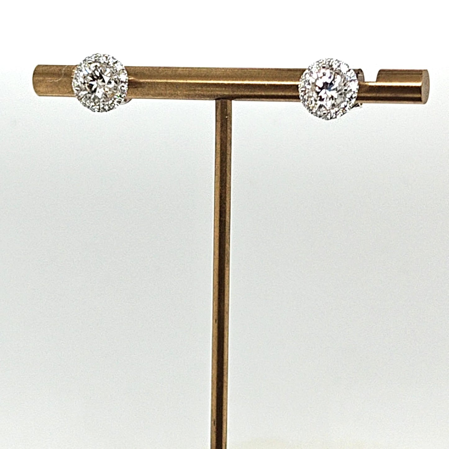 DIAMOND STUD HALO EARRINGS 1.82CTW WHITE GOLD