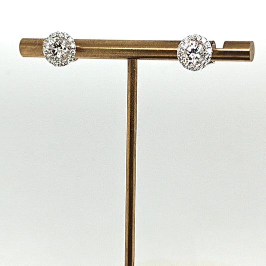 DIAMOND STUD HALO EARRINGS 1.82CTW WHITE GOLD