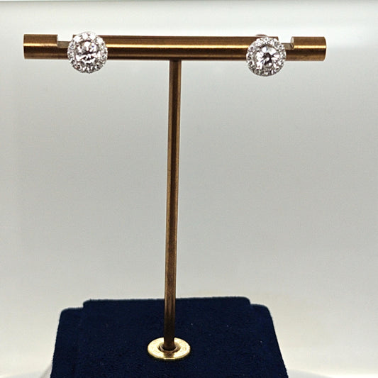 DIAMOND STUD EARRINGS HALO 1.36CTW WHITE GOLD