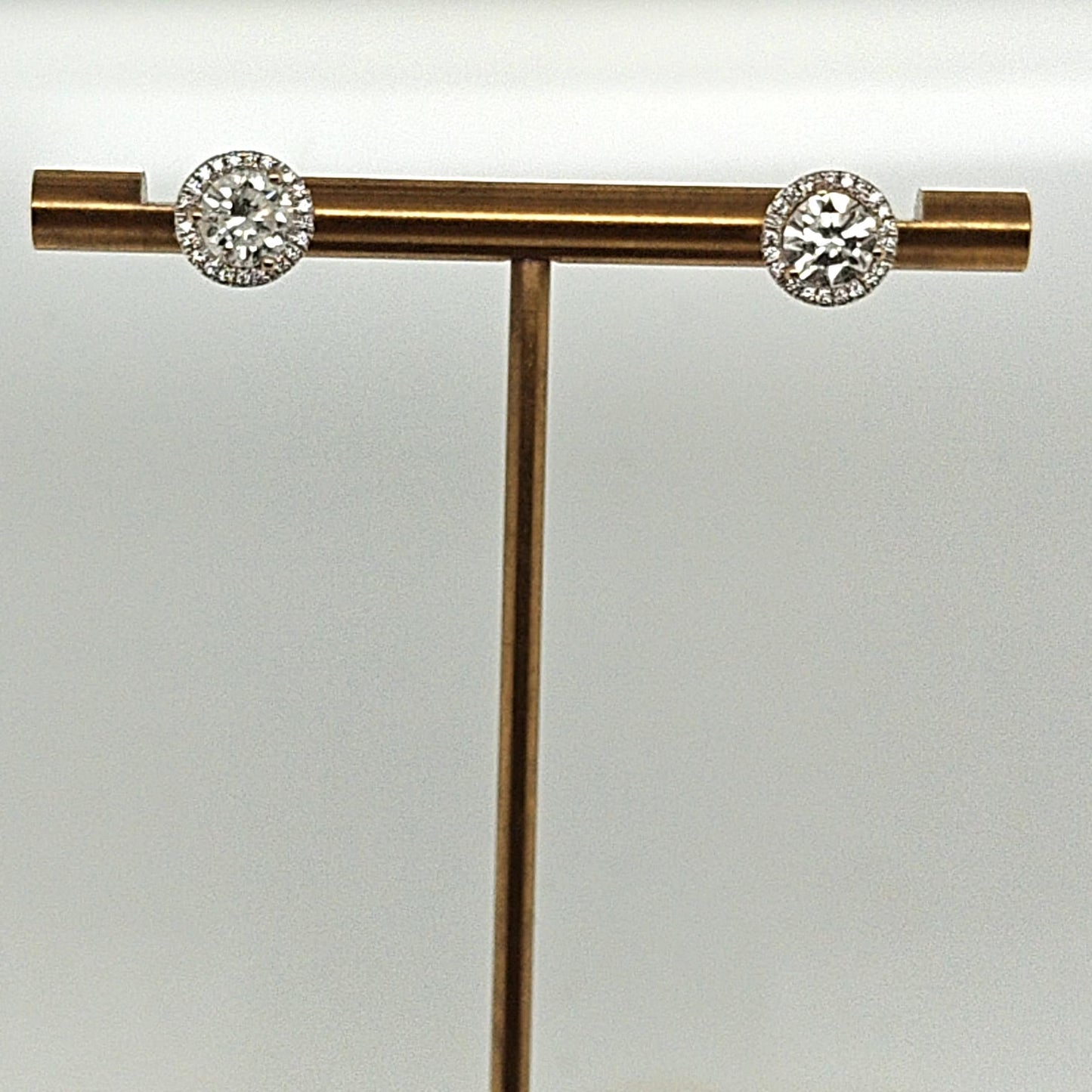 DIAMOND STUD HALO EARRINGS 1.85CTW WHITE GOLD