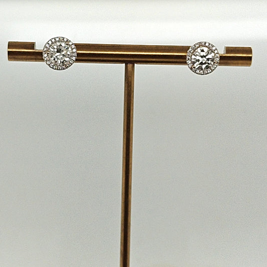 DIAMOND STUD HALO EARRINGS 1.85CTW WHITE GOLD