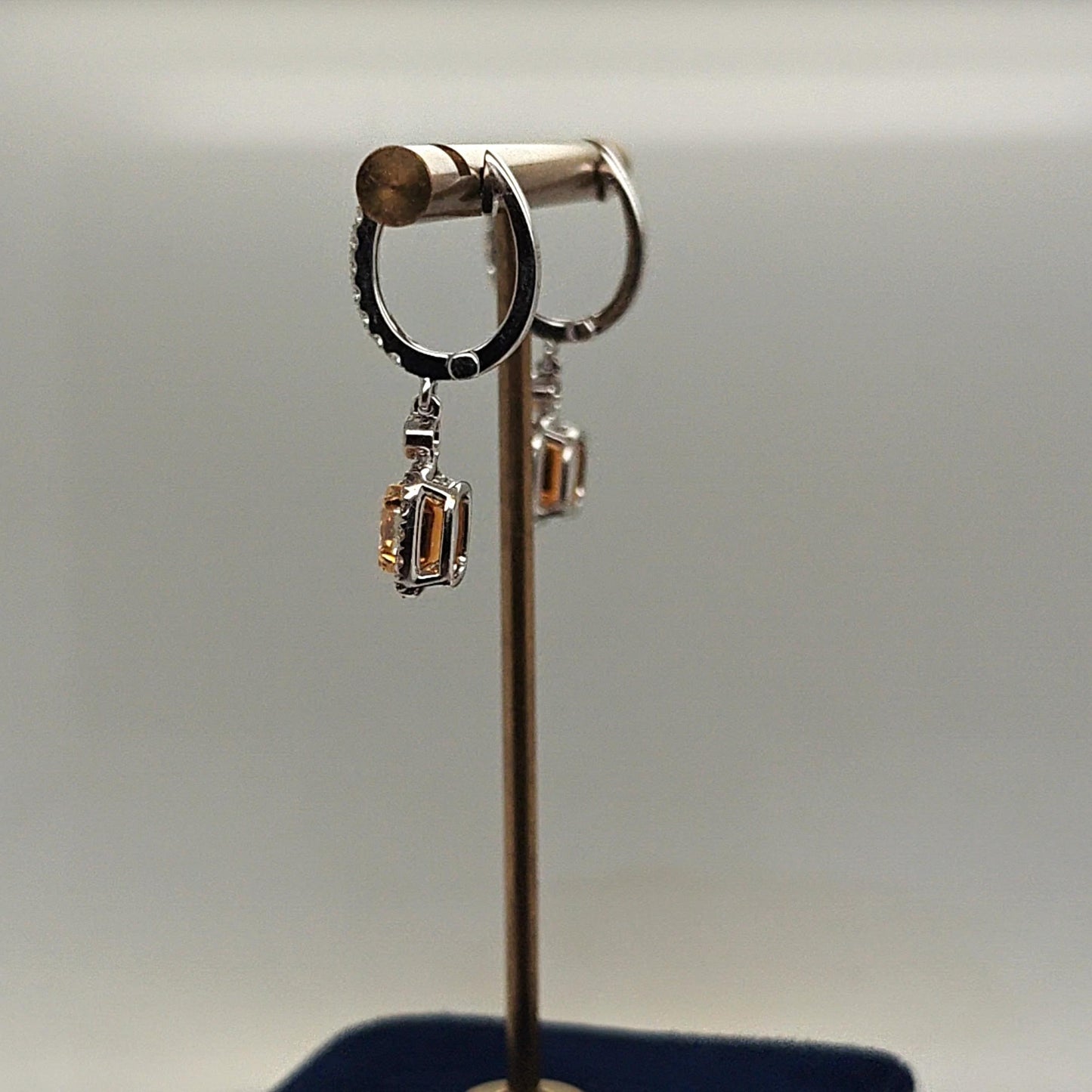 YELLOW DIAMOND 2.02CT DANGLE EARRINGS DIAMOND HALO WHITE GOLD
