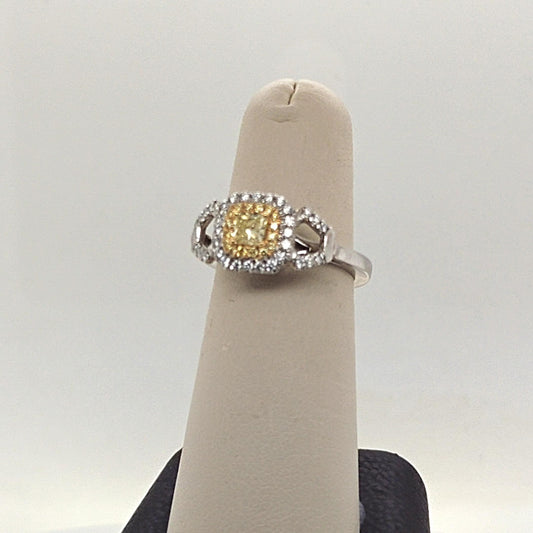 YELLOW AND WHITE DIAMOND RING HANDMADE PLATINUM