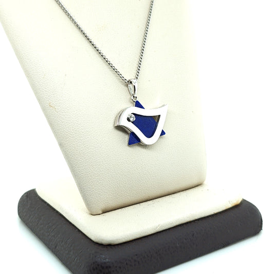 LAPIS STAR OF DAVID DOVE PENDANT NECKLACE DIAMOND WHITE GOLD