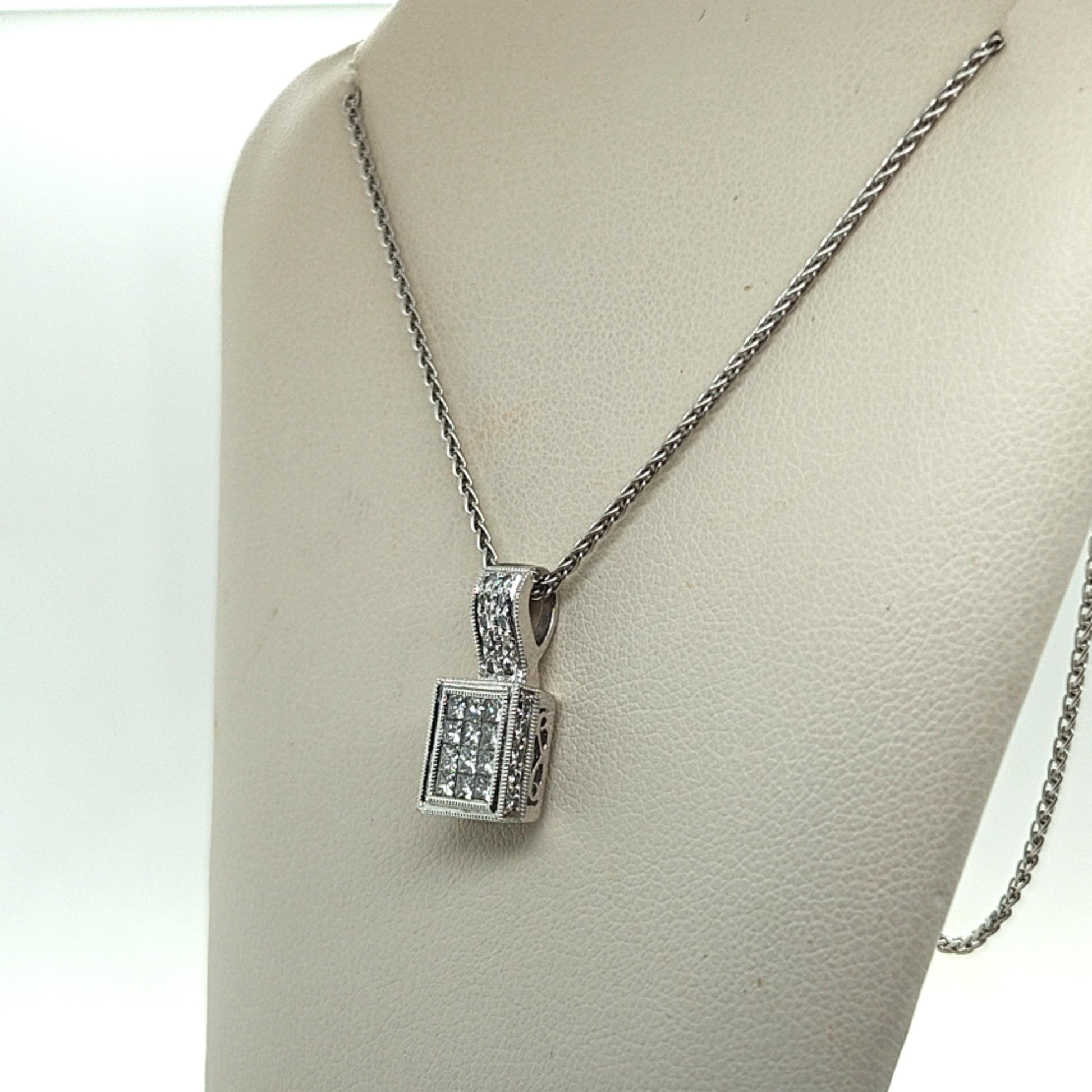 DIAMOND PENDANT NECKLACE 0.75CT INVISIBLE SET WHITE GOLD