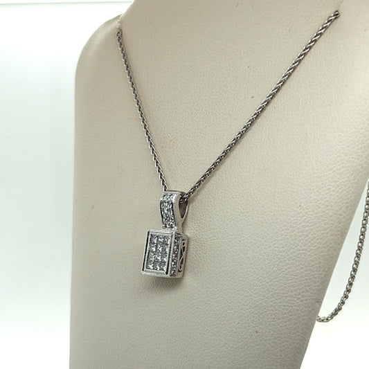 DIAMOND PENDANT NECKLACE 0.75CT INVISIBLE SET WHITE GOLD
