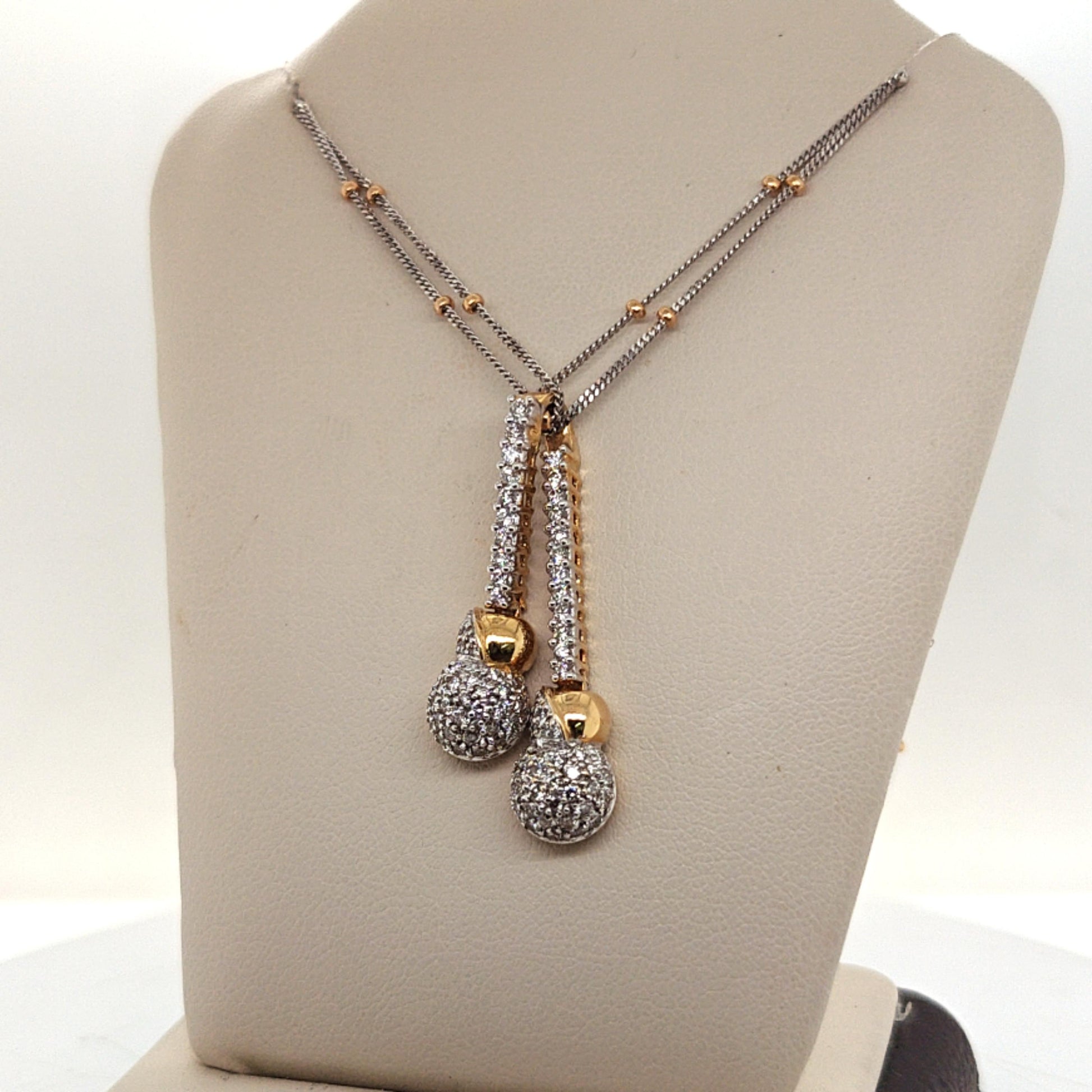 DIAMOND DANGLE PENDANT NECKLACE 1.65CT TWO TONE GOLD