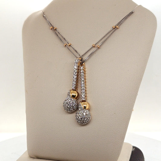 DIAMOND DANGLE PENDANT NECKLACE 1.65CT TWO TONE GOLD