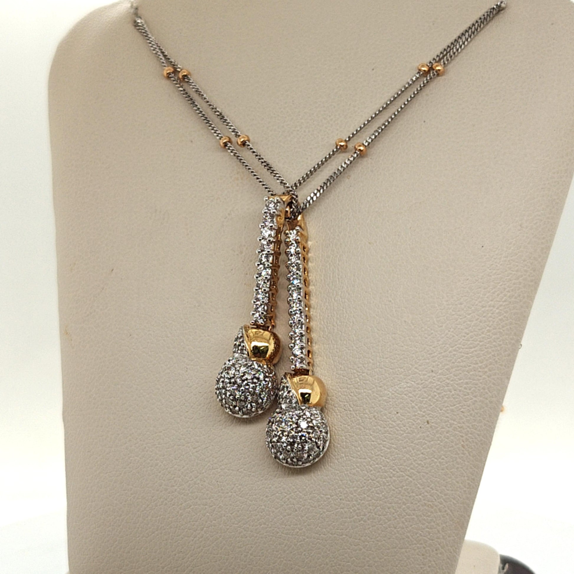 DIAMOND DANGLE PENDANT NECKLACE 1.65CT TWO TONE GOLD