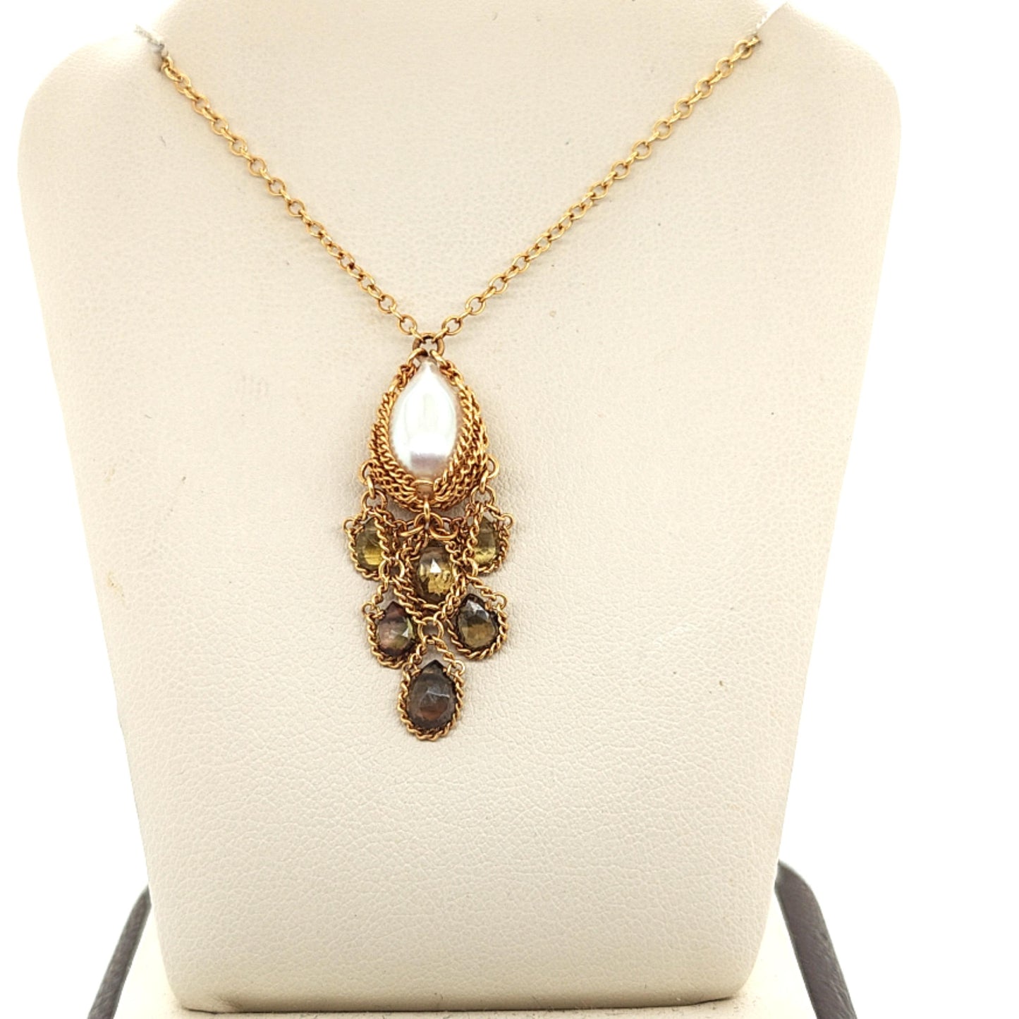 BRIOLETTE DIAMONDS AND MUBI PEARL DANGLE PENDANT NECKLACE YELLOW GOLD