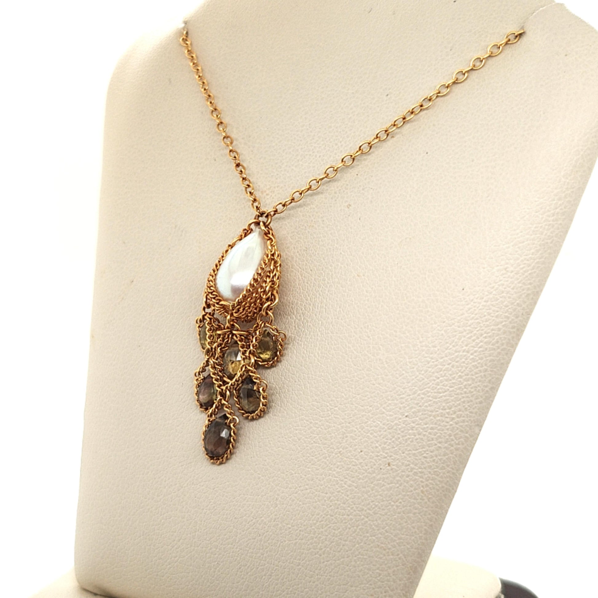 BRIOLETTE DIAMONDS AND MUBI PEARL DANGLE PENDANT NECKLACE YELLOW GOLD