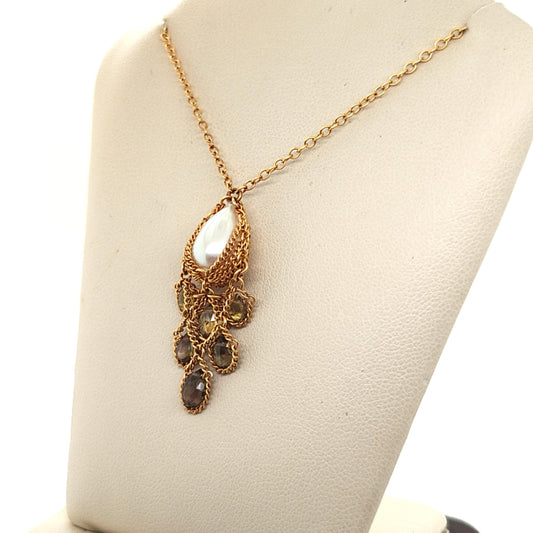 BRIOLETTE DIAMONDS AND MUBI PEARL DANGLE PENDANT NECKLACE YELLOW GOLD