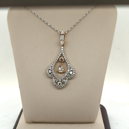 DIAMOND PENDANT NECKLACE 2.45CT VINTAGE LOOK TWO TONE GOLD
