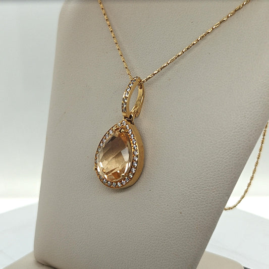 CITRINE AND DIAMOND PENDANT NECKLACE YELLOW GOLD