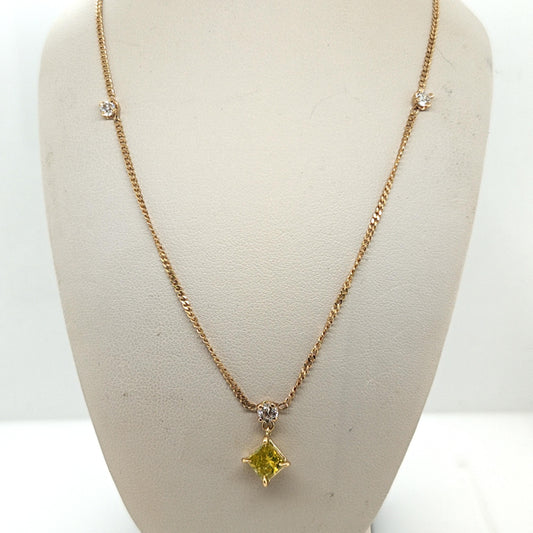 DIAMOND PENDANT NECKLACE FANCY YELLOW 0.71CT YELLOW GOLD