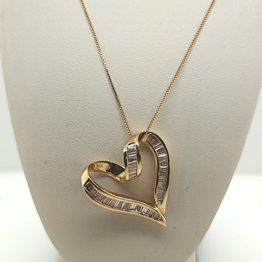 DIAMOND HEART PENDANT NECKLACE  1.35CT YELLOW GOLD
