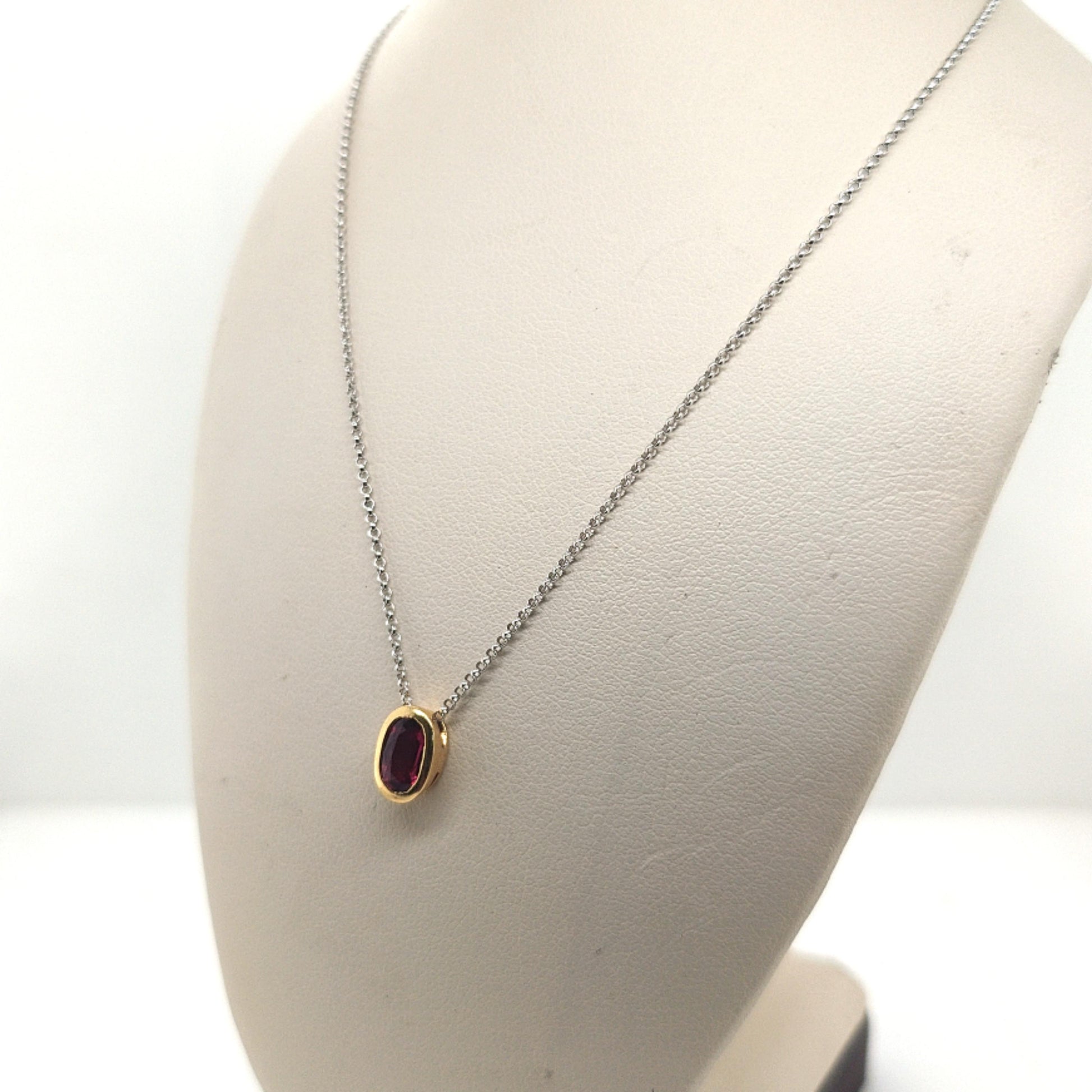 RUBY PENDANT NECKLACE YELLOW GOLD ON WHITE GOLD CHAIN