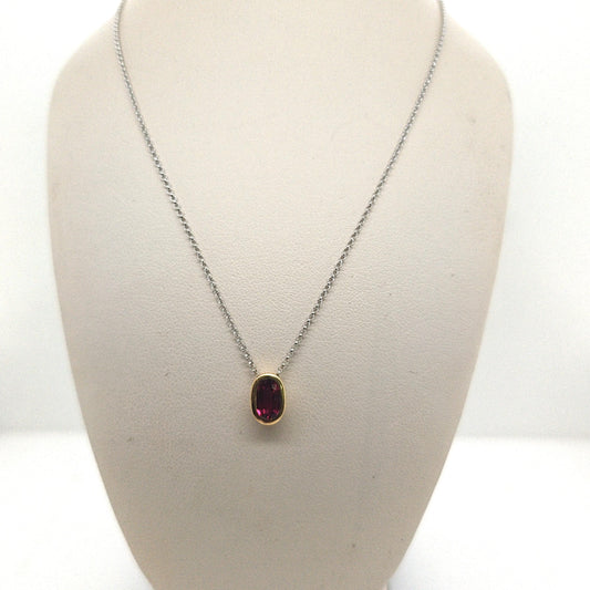 RUBY PENDANT NECKLACE YELLOW GOLD ON WHITE GOLD CHAIN