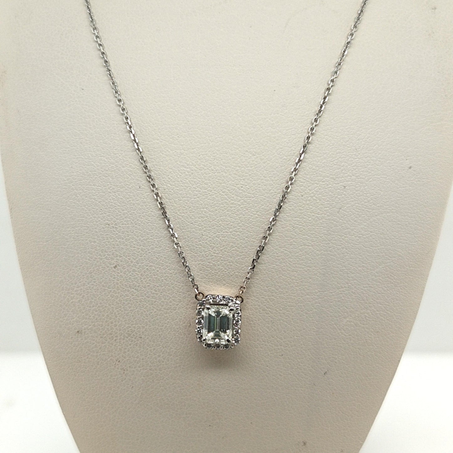 DIAMOND EMERALD CUT PENDANT NECKLACE 1.01CT WHITE GOLD