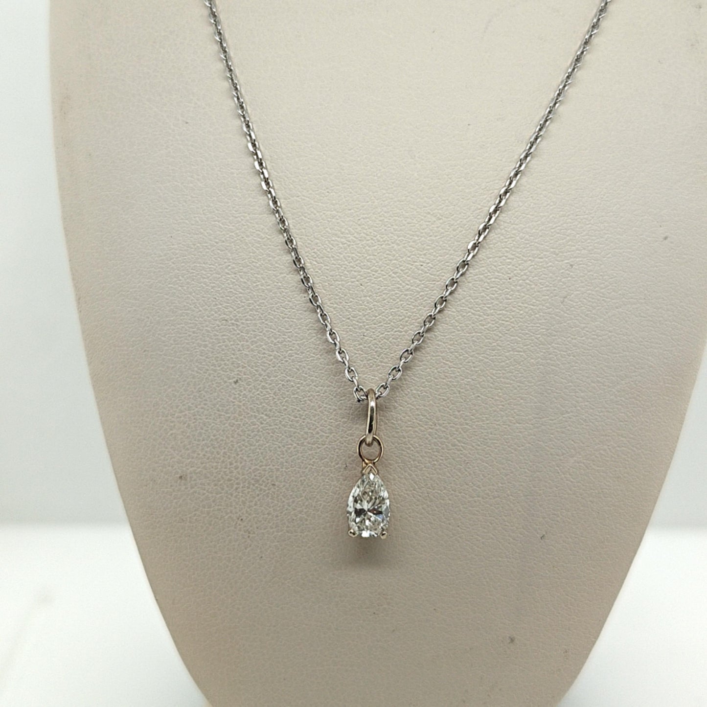 DIAMOND PEAR PENDANT NECKLACE 0.78CT WHITE GOLD