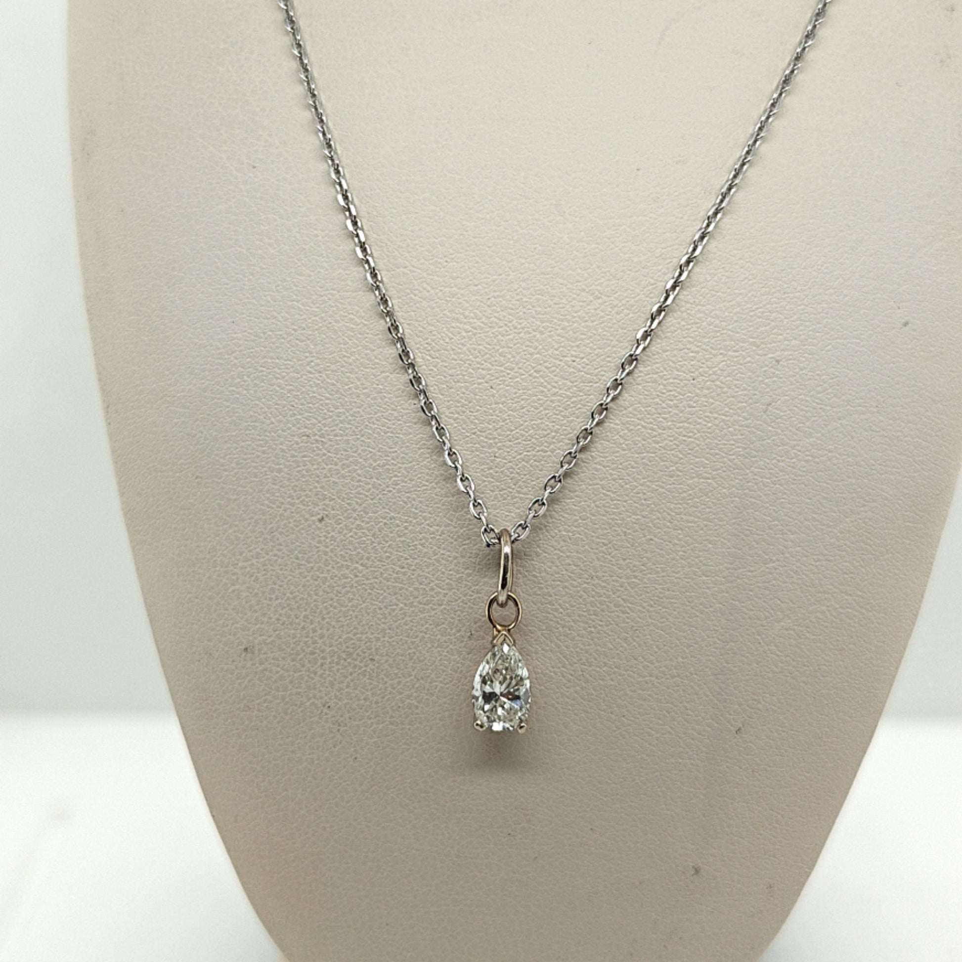 DIAMOND PEAR PENDANT NECKLACE 0.78CT WHITE GOLD