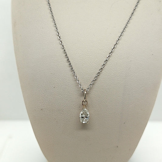 DIAMOND PEAR PENDANT NECKLACE 0.78CT WHITE GOLD