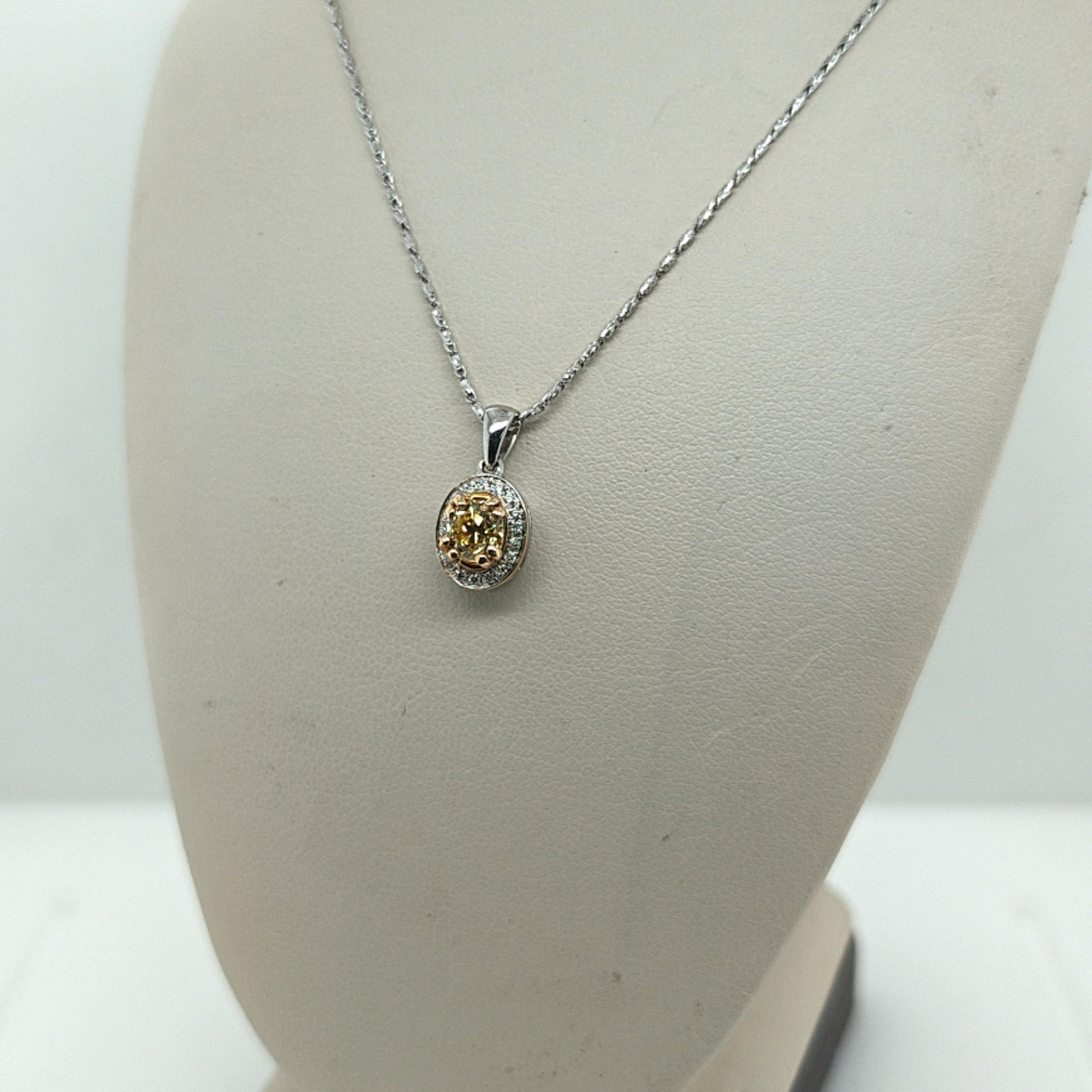 DIAMOND FANCY YELLOW PENDANT NECKLACE 0.53CT WHITE GOLD