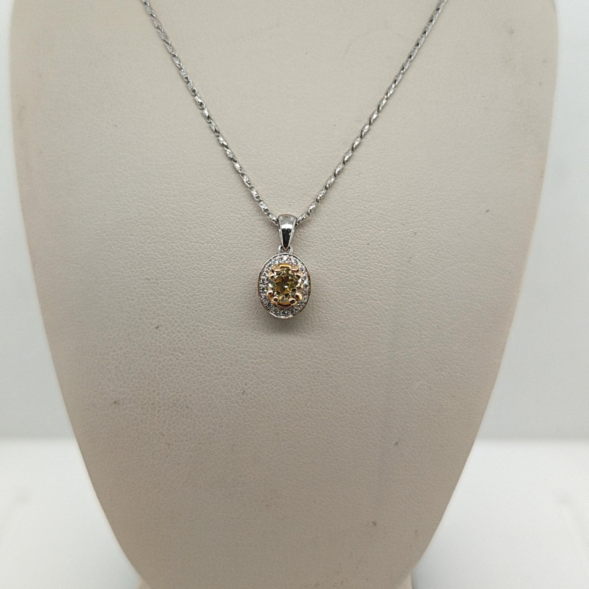 DIAMOND FANCY YELLOW PENDANT NECKLACE 0.53CT WHITE GOLD