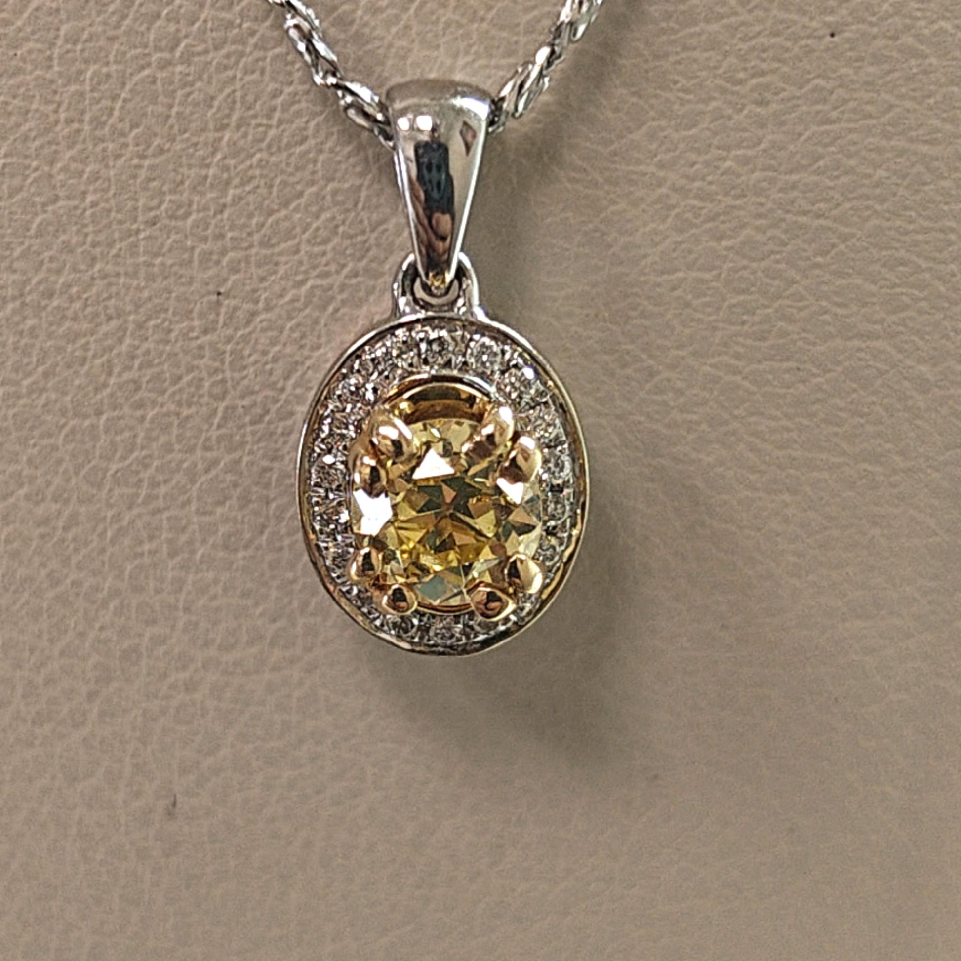 DIAMOND FANCY YELLOW PENDANT NECKLACE 0.53CT WHITE GOLD