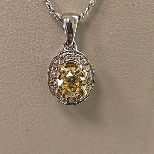 DIAMOND FANCY YELLOW PENDANT NECKLACE 0.53CT WHITE GOLD