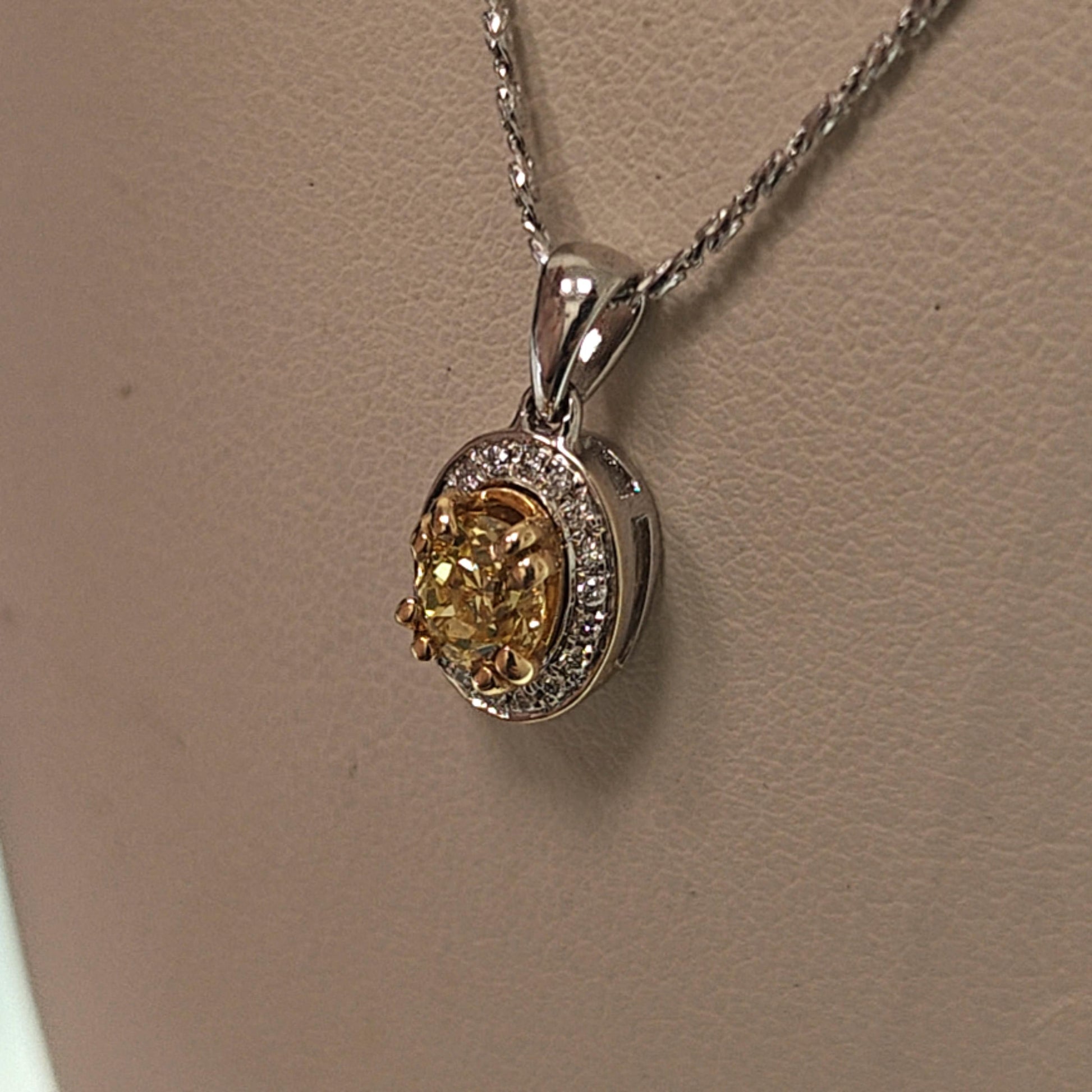 DIAMOND FANCY YELLOW PENDANT NECKLACE 0.53CT WHITE GOLD