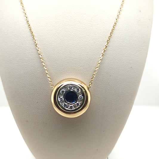 SAPPHIRE AND DIAMOND PENDANT NECKLACE YELLOW GOLD