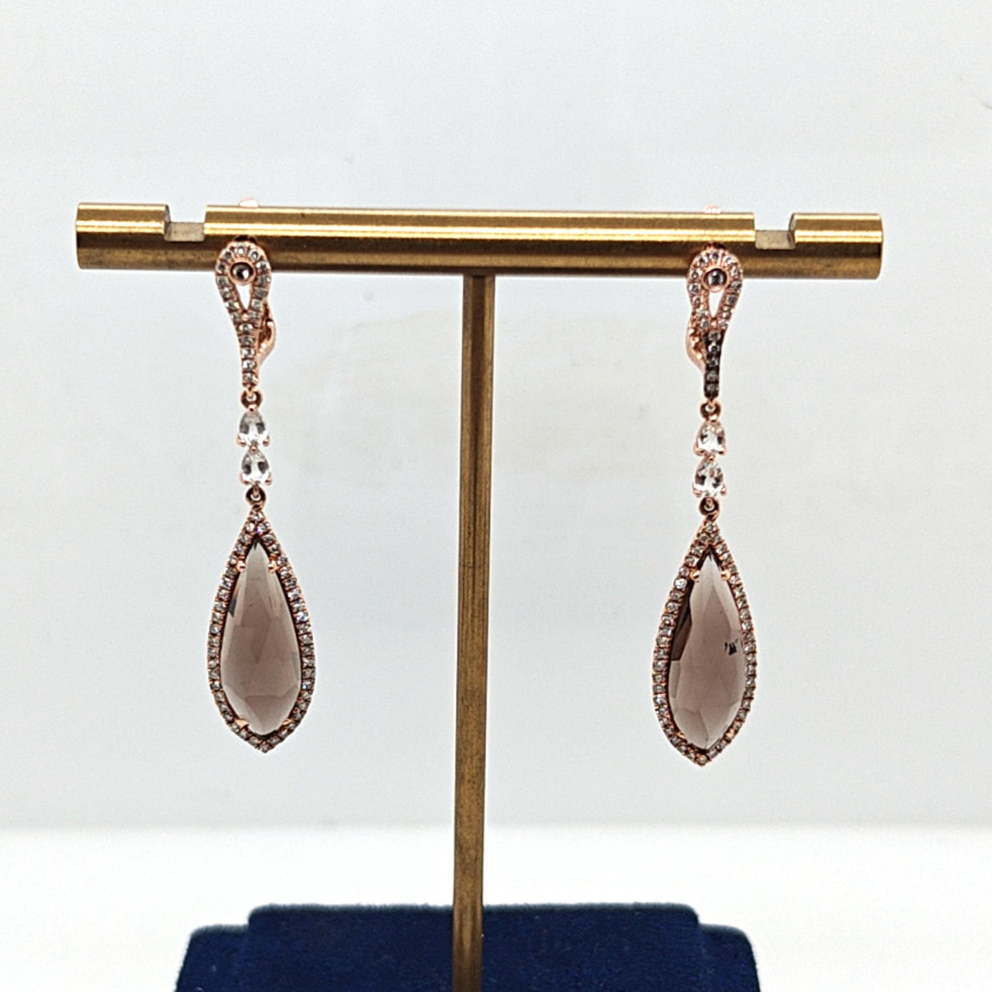 TOPAZ AND DIAMOND DANGLE EARRINGS ROSE GOLD