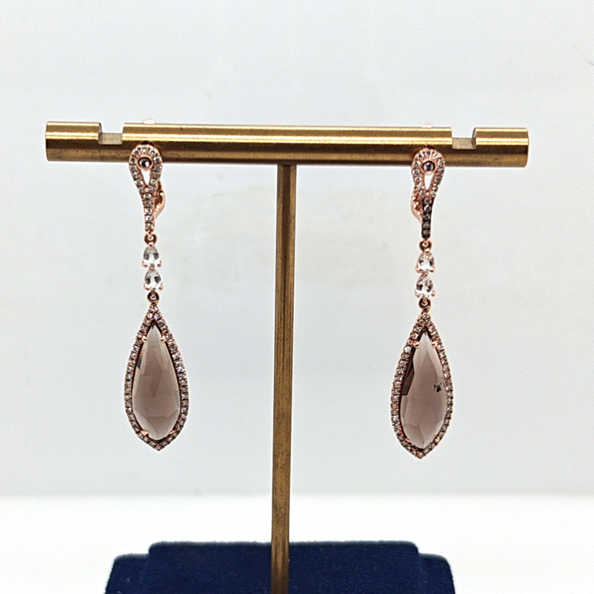 TOPAZ AND DIAMOND DANGLE EARRINGS ROSE GOLD
