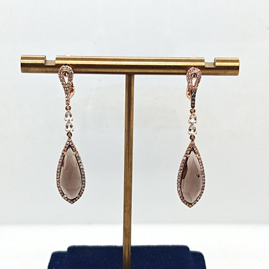 TOPAZ AND DIAMOND DANGLE EARRINGS ROSE GOLD