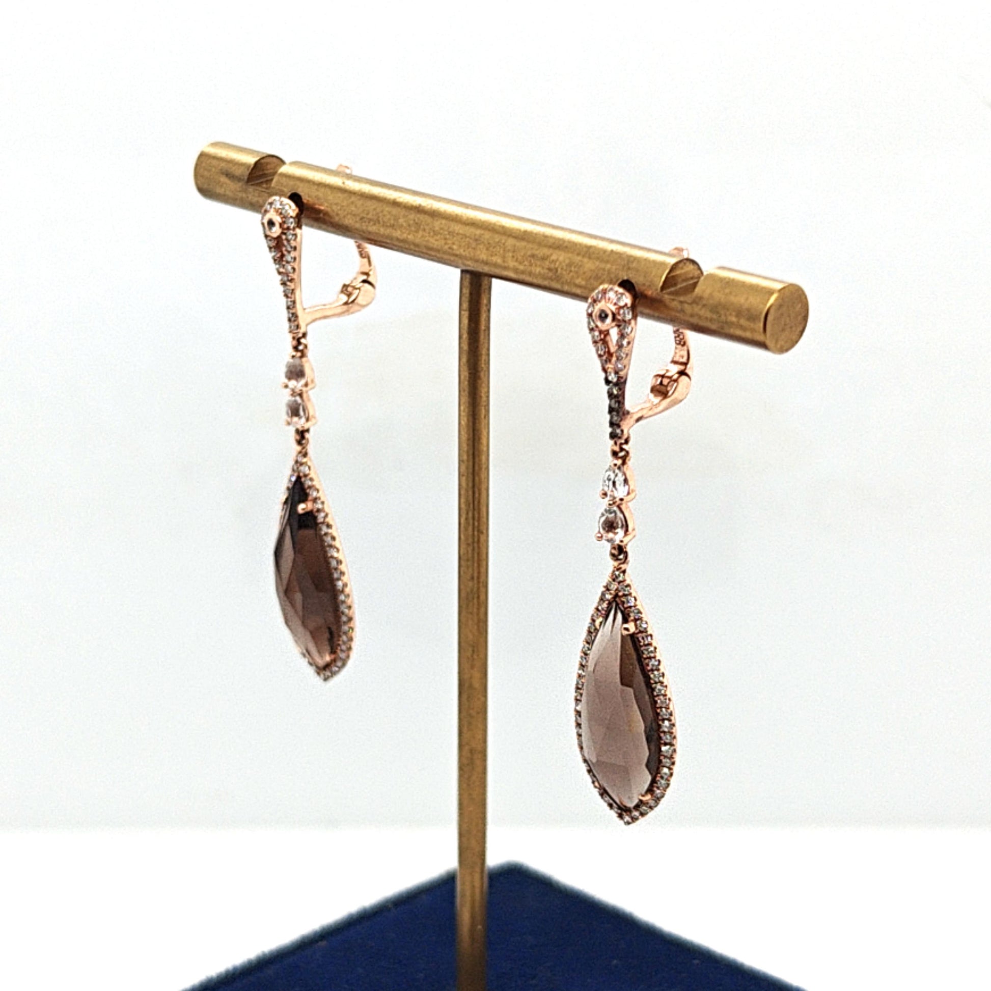 TOPAZ AND DIAMOND DANGLE EARRINGS ROSE GOLD