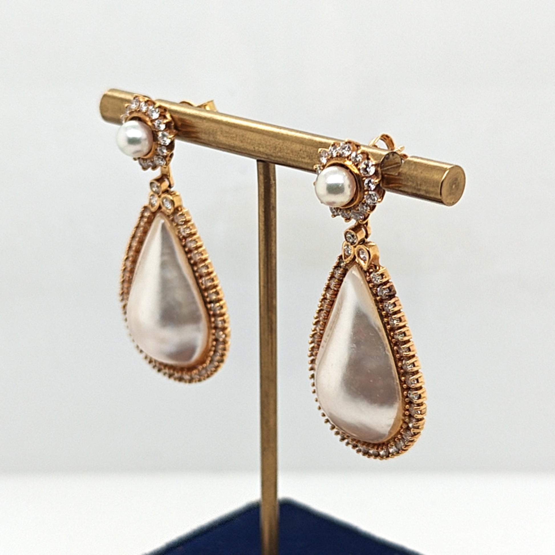 MABE PEARL AND DIAMOND DANGLE EARRINGS CONVERTIBLE STYLES