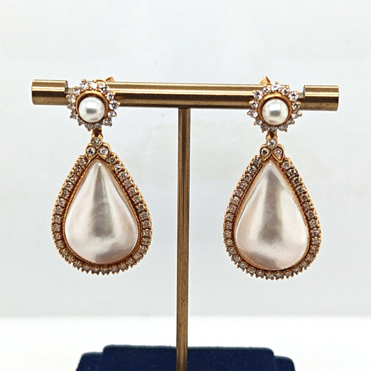 MABE PEARL AND DIAMOND DANGLE EARRINGS CONVERTIBLE STYLES