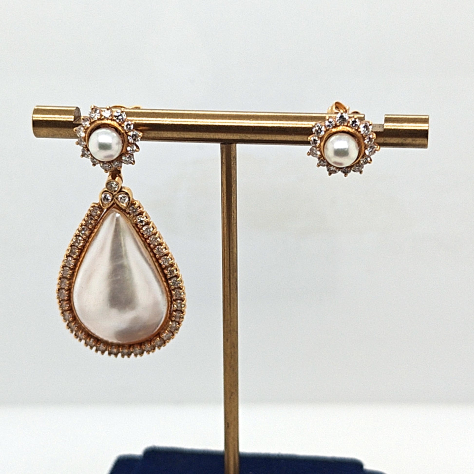 MABE PEARL AND DIAMOND DANGLE EARRINGS CONVERTIBLE STYLES