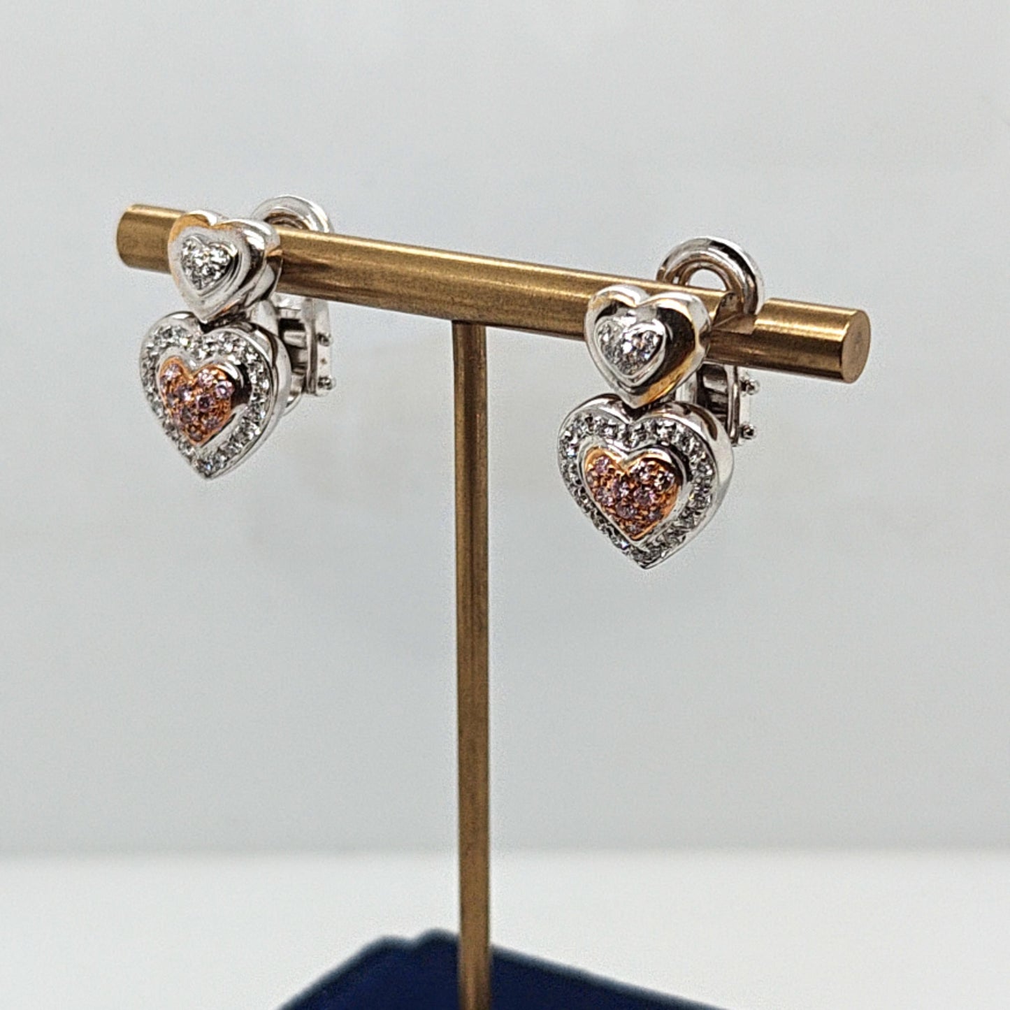 PINK AND WHITE DIAMOND HEART EARRINGS 1.42CT WHITE GOLD