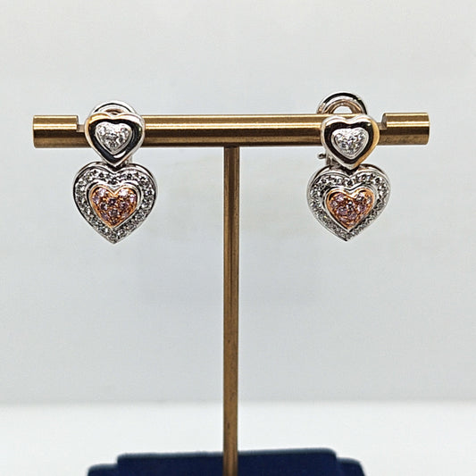 PINK AND WHITE DIAMOND HEART EARRINGS 1.42CT WHITE GOLD