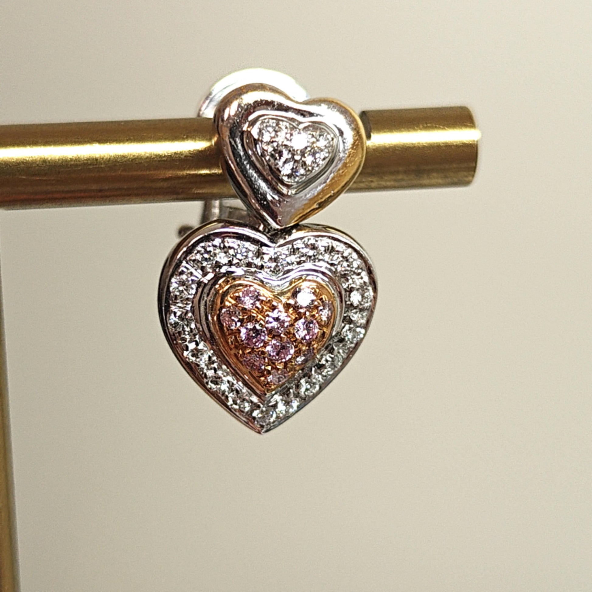 PINK AND WHITE DIAMOND HEART EARRINGS 1.42CT WHITE GOLD