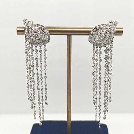 DIAMOND DANGLE EARRINGS 3.55CT HANDMADE PLATINUM