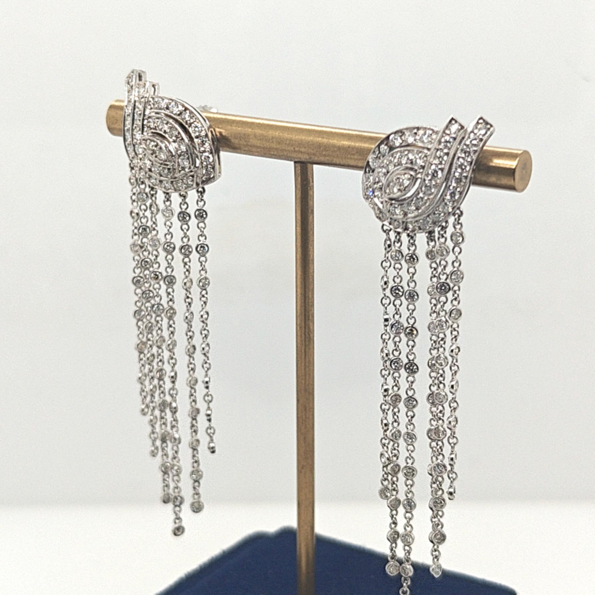 DIAMOND DANGLE EARRINGS 3.55CT HANDMADE PLATINUM