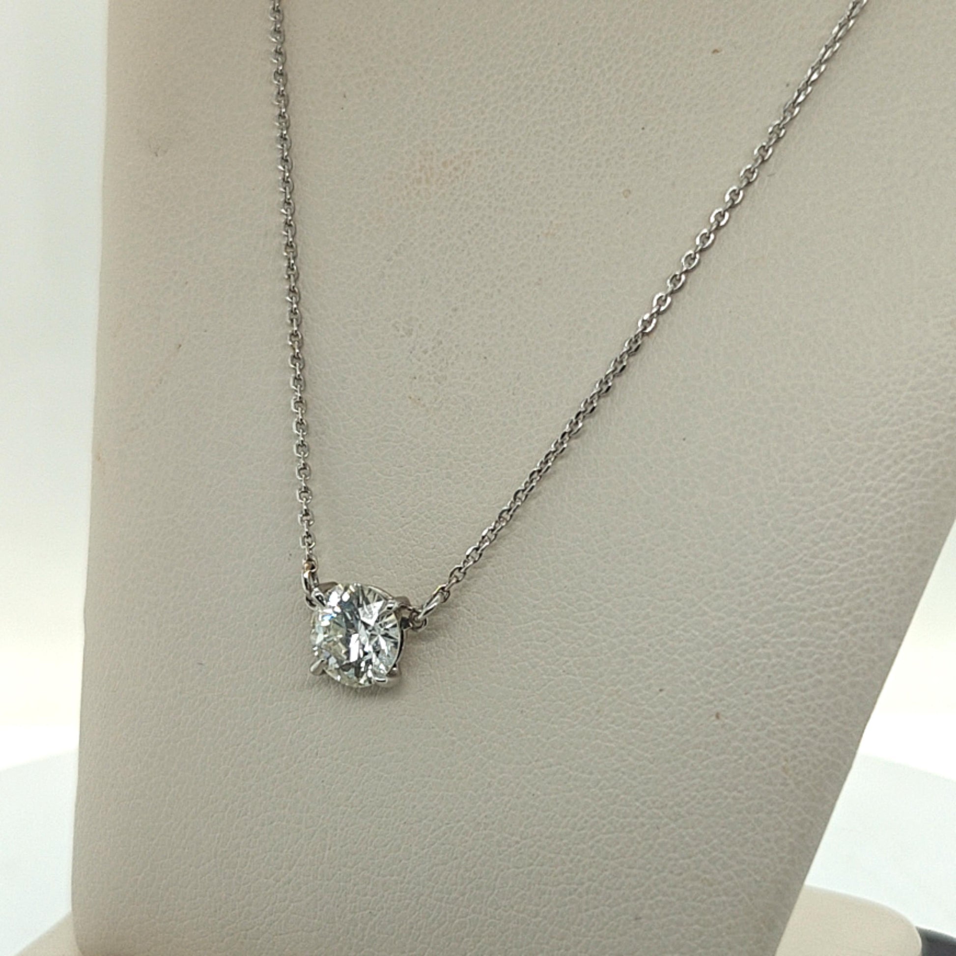 DIAMOND SOLITAIRE PENDANT NECKLACE 1.26CT PLATINUM AND WHITE GOLD