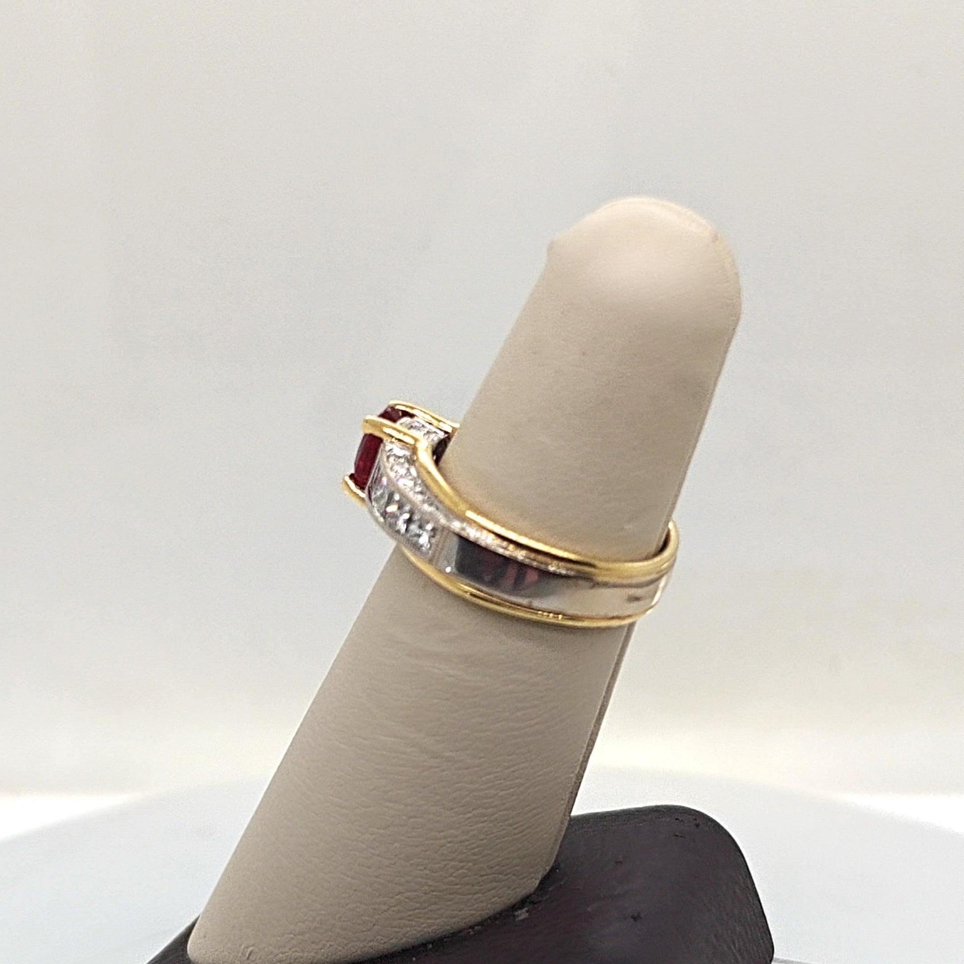 RUBY AND DIAMOND RING TWO TONE GOLD