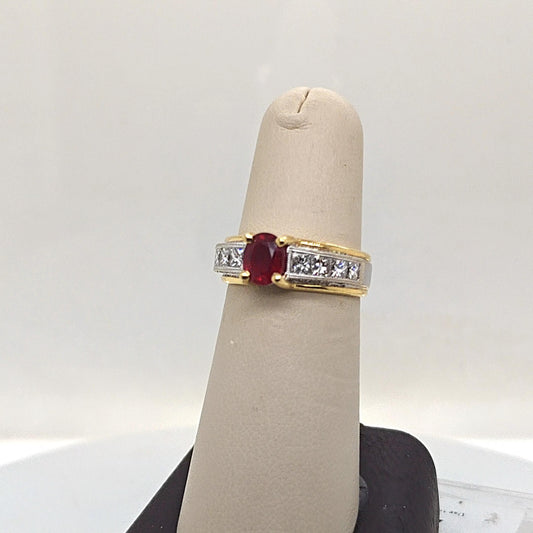 RUBY AND DIAMOND RING TWO TONE GOLD