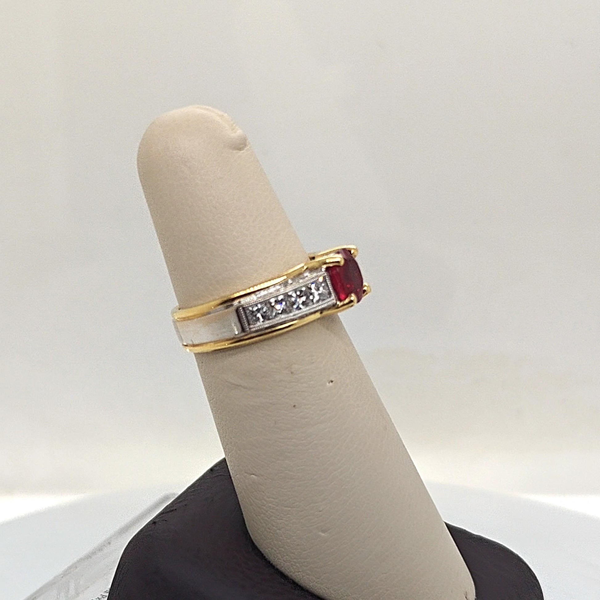 RUBY AND DIAMOND RING TWO TONE GOLD